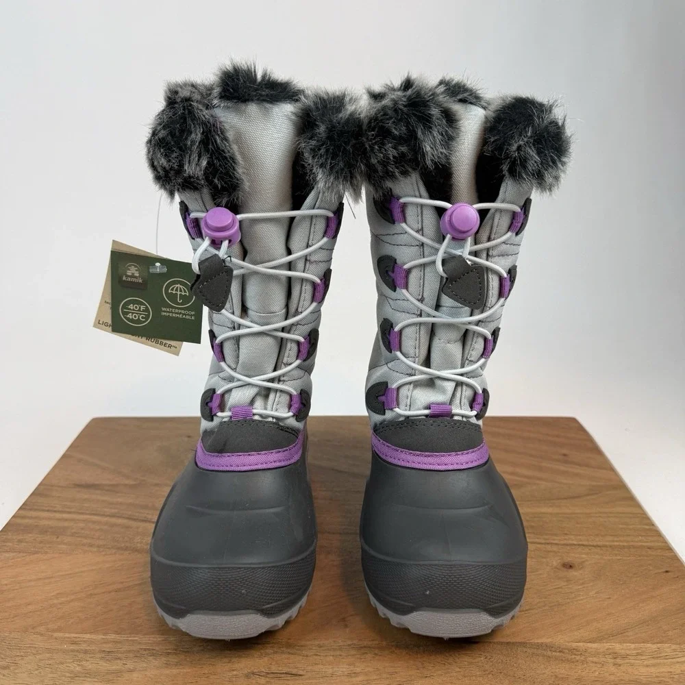 New Kids Kamik Snow Angel‎ Gray Waterproof Insulated Snow Winter Boots Size 1 Y